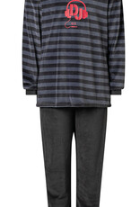 Lunatex Outfitter Manu velours jongenspyjama grijs gestreept of navy gestreept de mt 128 t/m 152