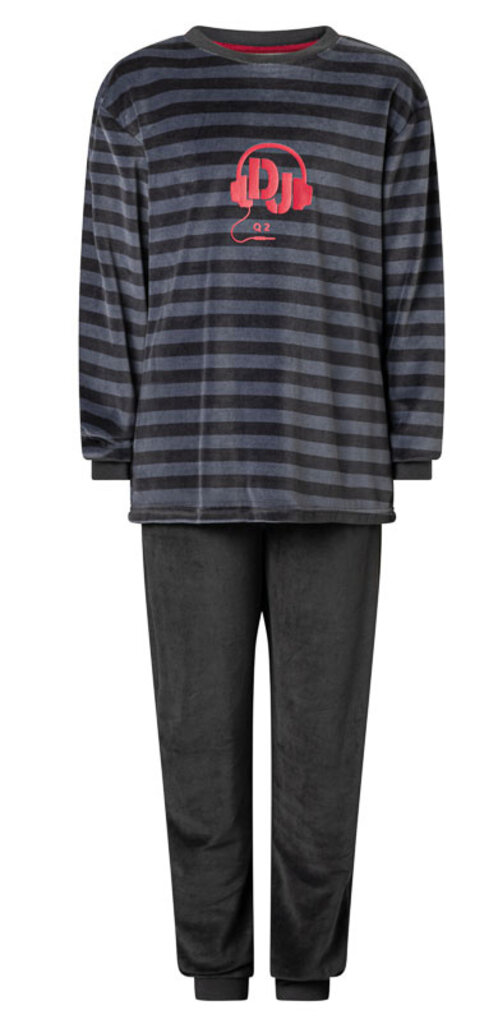 Lunatex Outfitter Manu velours jongenspyjama grijs gestreept of navy gestreept de mt 128 t/m 152
