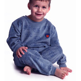 Lunatex  Dani velours jongenspyjama mt 110, kleur blauw met print beertjes