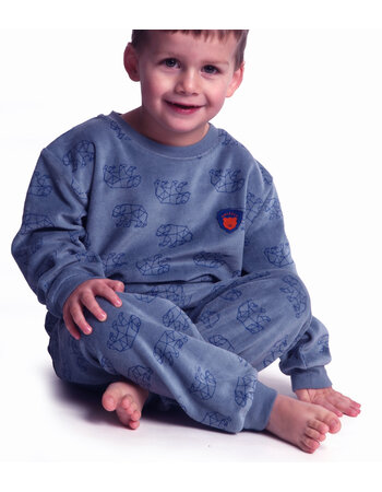 Lunatex Dani velours jongenspyjama mt 110, kleur blauw met print beertjes