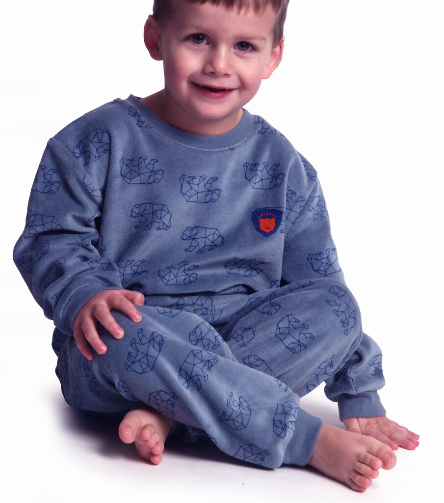 Lunatex  Dani velours jongenspyjama mt 110, kleur blauw met print beertjes