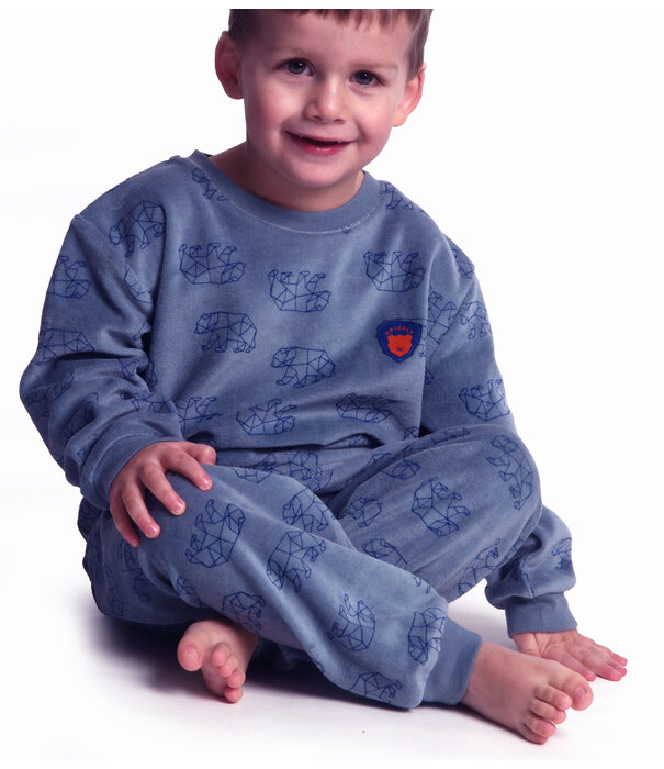 Lunatex Lunatex  Dani velours jongenspyjama mt 110, kleur blauw met print beertjes