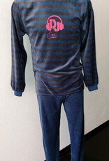 Lunatex Outfitter Manu velours jongenspyjama grijs gestreept of navy gestreept de mt 128 t/m 152