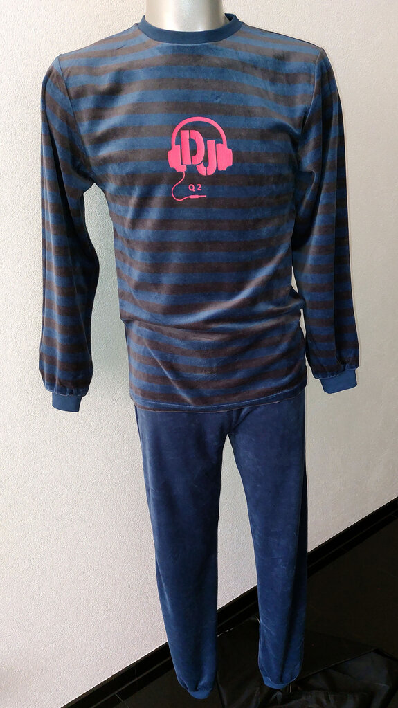 Lunatex Outfitter Manu velours jongenspyjama grijs gestreept of navy gestreept de mt 128 t/m 152