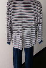 Lunatex Lunatex-Outfitter Robin heren velourspyjama, Jasje grijs gestreept & broek kleur marineblauw mt XL of XXL