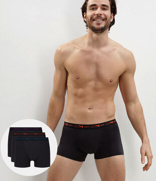 Cotton Stretch 3 delig boxershortset kleur zwart- band oranje-blauw-purple