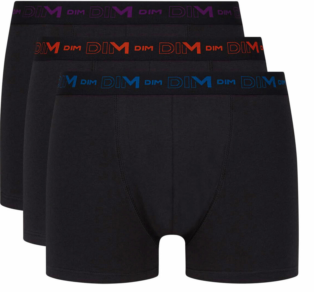 Dim  Cotton Stretch 3 delig boxershortset kleur zwart- band oranje-blauw-purple