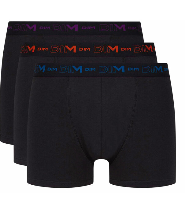 Dim  Dim Cotton Stretch 3 delig boxershortset kleur zwart- band oranje-blauw-purple
