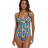 Fantasie Porto badpak met beugel wit met print bloem & streepprint marineblauw gecombineerd mt E80