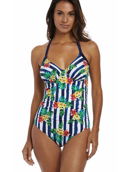 Fantasie Fantasie Porto badpak met beugel wit met print bloem & streepprint marineblauw gecombineerd mt E80