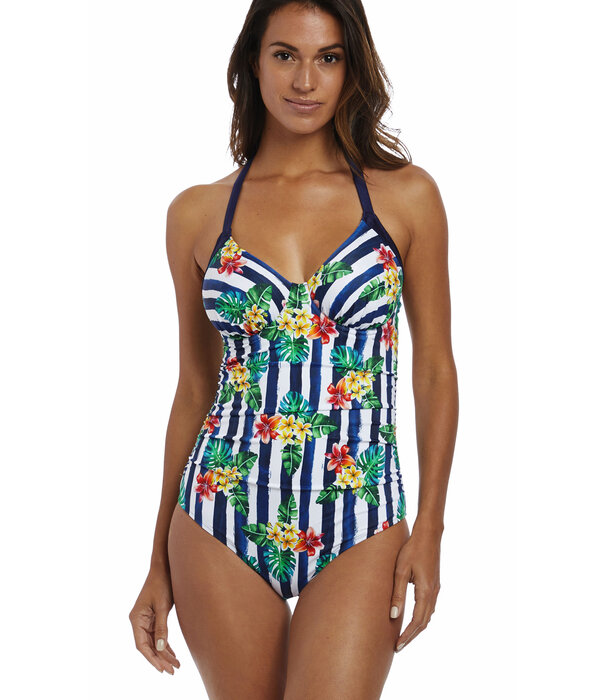 Fantasie Fantasie Porto badpak met beugel wit met print bloem & streepprint marineblauw gecombineerd mt E80