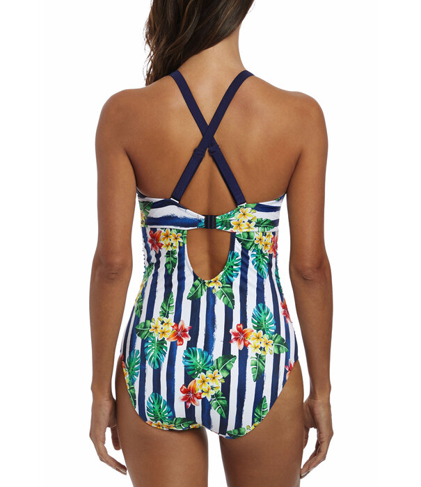 Fantasie Fantasie Porto badpak met beugel wit met print bloem & streepprint marineblauw gecombineerd mt E80