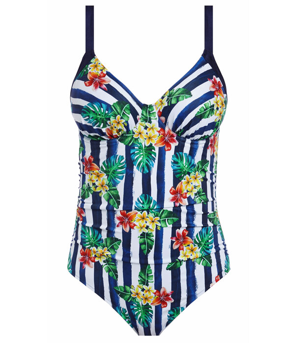 Fantasie Fantasie Porto badpak met beugel wit met print bloem & streepprint marineblauw gecombineerd mt E80