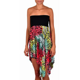 strandjurkje in bandeau model, kleur zwart gecombineerd met frisse animal print