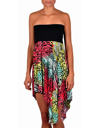 strandjurkje in bandeau model, kleur zwart gecombineerd met frisse animal print