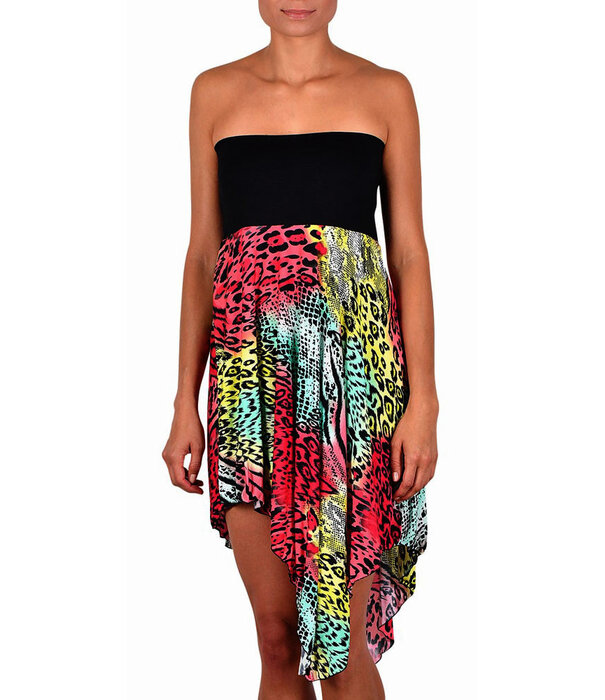 Naturana strandjurkje in bandeau model, kleur zwart gecombineerd met frisse animal print