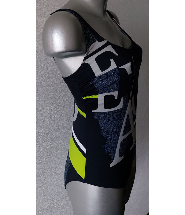 Djuna badpak met ingwerkte beugel basis kleur marineblauw met printy