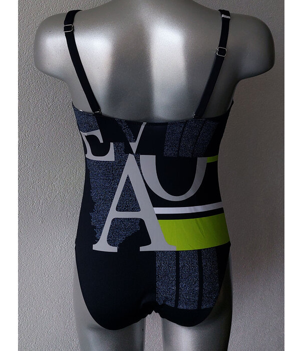 Djuna badpak met ingwerkte beugel basis kleur marineblauw met printy