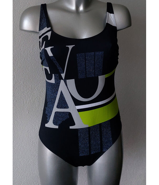 Djuna badpak met ingwerkte beugel basis kleur marineblauw met printy