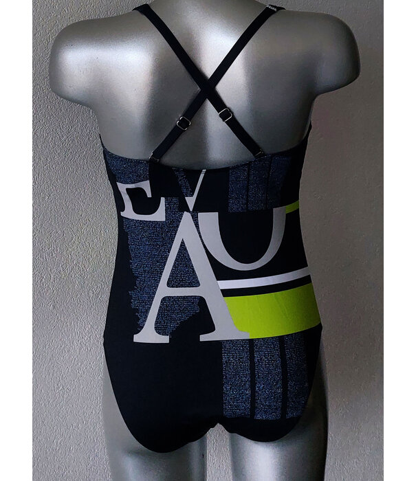 Djuna badpak met ingwerkte beugel basis kleur marineblauw met printy