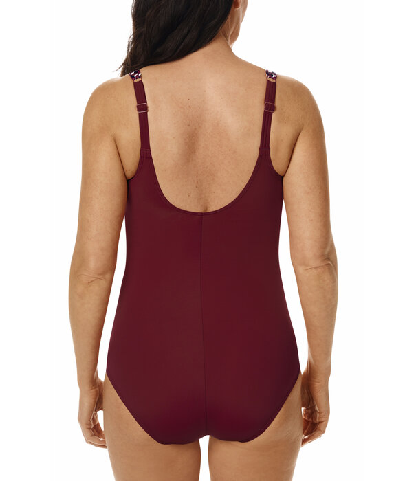 Amoena  Amoena  Pulia hooggesloten prothese badpak zonder beugel, licht voorgevormd kleur burgundy met retro printje gecombineerd