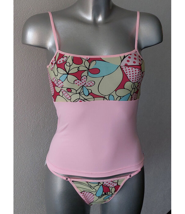 Dim  Surpriced microfaser Top voor tienergirl, te dragen aan zowel voor als achterkant, kleur roze met print of rood met print