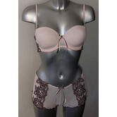 Obsession Bh met beugel,licht voorgevormde cup in bandeau model, mt C75, kleur almond met print bloem kleur bruin