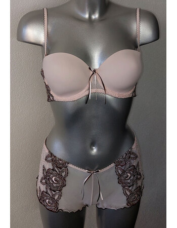 LingaDore Obsession Bh met beugel,licht voorgevormde cup in bandeau model, mt C75, kleur almond met print bloem kleur bruin
