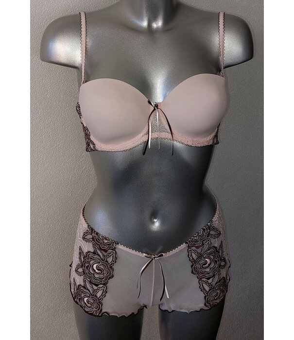 LingaDore Obsession Bh met beugel,licht voorgevormde cup in bandeau model, mt C75, kleur almond met print bloem kleur bruin