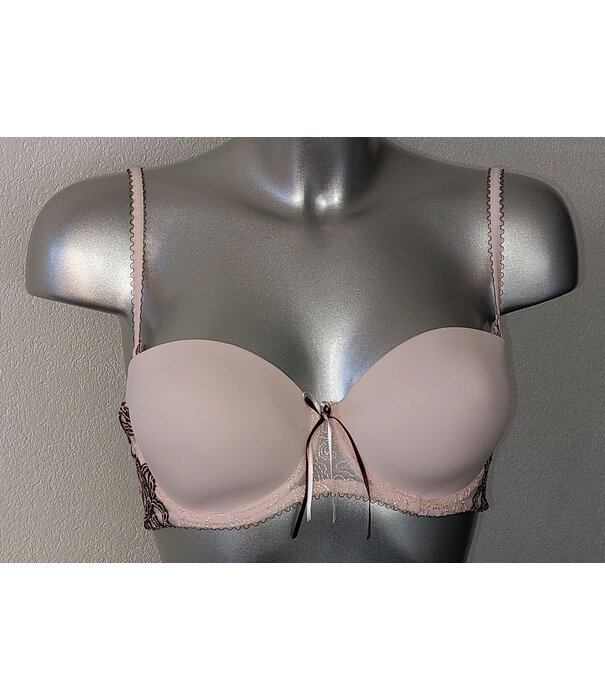 LingaDore Obsession Bh met beugel,licht voorgevormde cup in bandeau model, mt C75, kleur almond met print bloem kleur bruin