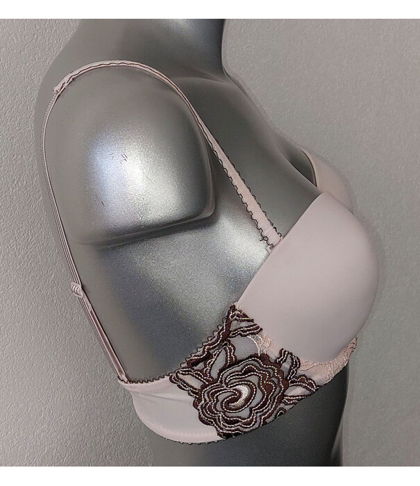 LingaDore Obsession Bh met beugel,licht voorgevormde cup in bandeau model, mt C75, kleur almond met print bloem kleur bruin