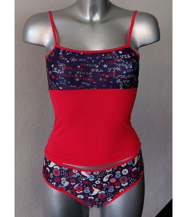 Dim  Surpriced microfaser Top voor tienergirl, te dragen aan zowel voor als achterkant, kleur roze met print of rood met print