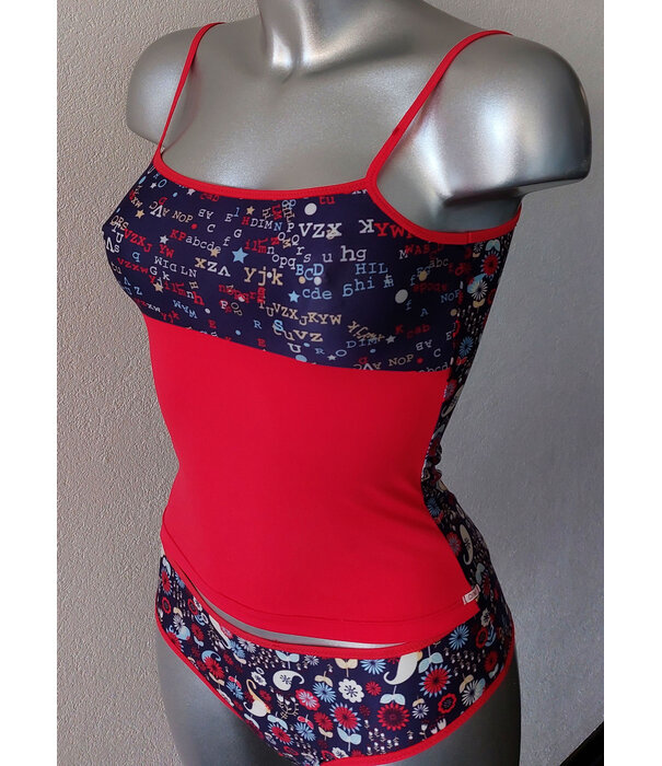 Dim  Surpriced microfaser Top voor tienergirl, te dragen aan zowel voor als achterkant, kleur roze met print of rood met print