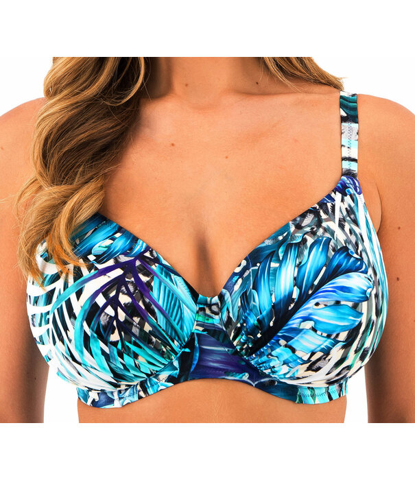 Fantasie Kabini Oasis bikinitop full Cup, kleur aqua blauw print jungle blad