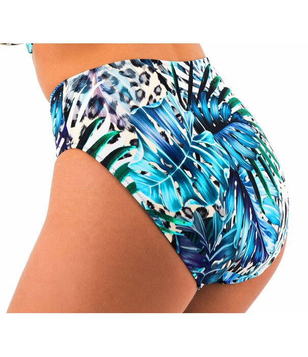 Fantasie Kabini Oasis bikinislip met hoge taille, kleur aqua blauw print jungle blad