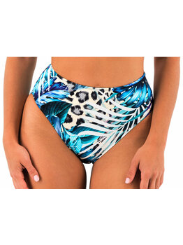 Fantasie Fantasie Kabini Oasis bikinislip met hoge taille, kleur aqua blauw print jungle blad