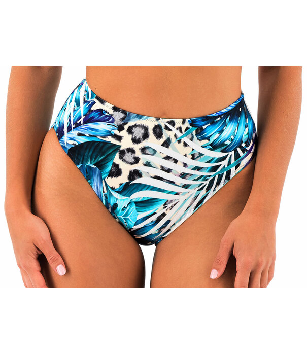Fantasie Fantasie Kabini Oasis bikinislip met hoge taille, kleur aqua blauw print jungle blad