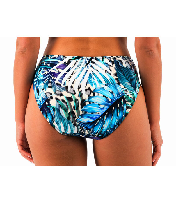 Fantasie Kabini Oasis bikinislip met hoge taille, kleur aqua blauw print jungle blad