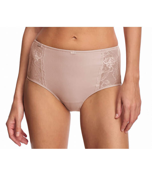 Susa Porto lichtgewicht microfaser tailleslip, wit of sand met ingeweven structuur printje voorzijde, maten 38 t/m 52