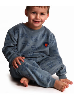 Lunatex Outfitter Dani Velours Jongens Peuterpyjama – Lichtgrijs met Beertjesprint