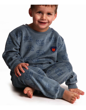 Outfitter Dani Velours Jongens Peuterpyjama – Lichtgrijs met Beertjesprint