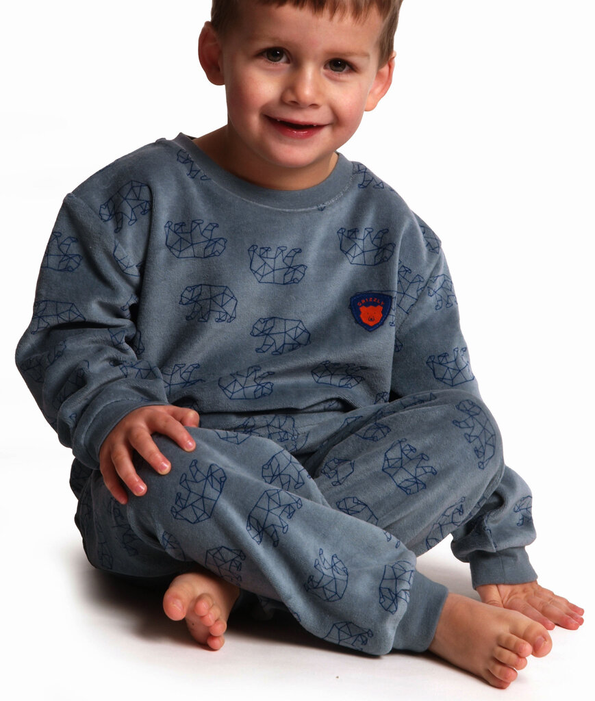 Lunatex Outfitter Dani Velours Jongens Peuterpyjama – Lichtgrijs met Beertjesprint