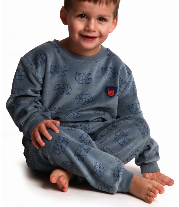 Lunatex Outfitter Dani Velours Jongens Peuterpyjama – Lichtgrijs met Beertjesprint