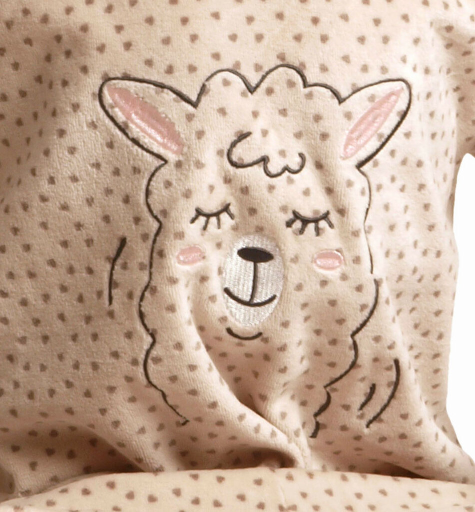 Lunatex Outfitter Novi velours meisjes pyjama, kleur ecru met afbeelding Lama, mt 92 t/m 116