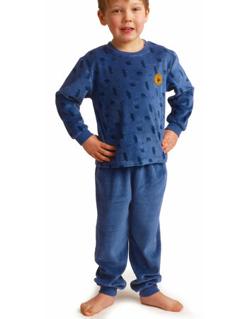 Outfitter Peuter Pyjama Lark Velours Navy – Grizzlybeertjes‑print (104)