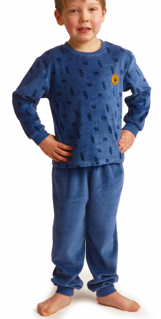 Lunatex Outfitter Lark Velours Jongens Peuterpyjama – Navy met Berenprint