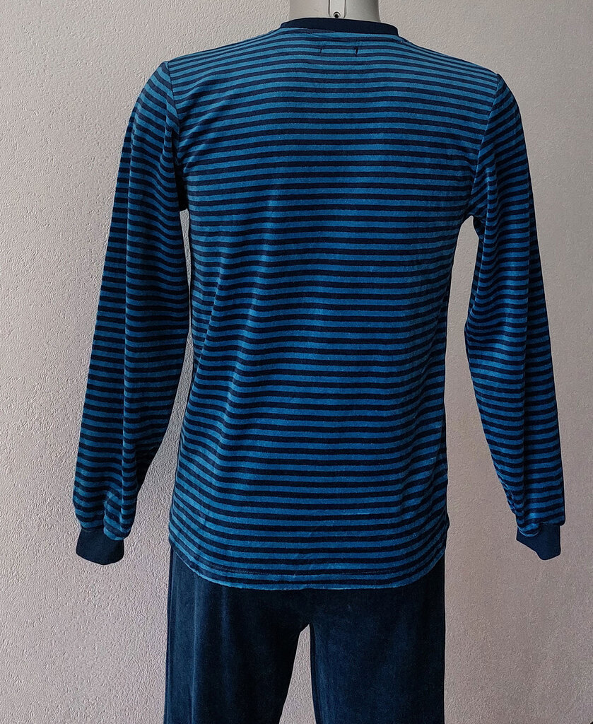 Lunatex Outfitter Mylo velours jongenspyjama kleur blauw gestreept maten 152 t/m 164