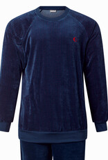 Lunatex Lunatex Ilay velours herenpyjama, marineblauw met print rood gecombineerd