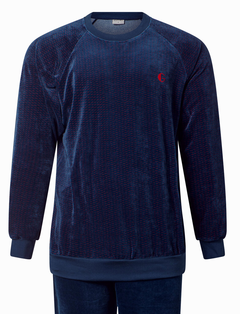 Lunatex Lunatex Ilay velours herenpyjama, marineblauw met print rood gecombineerd