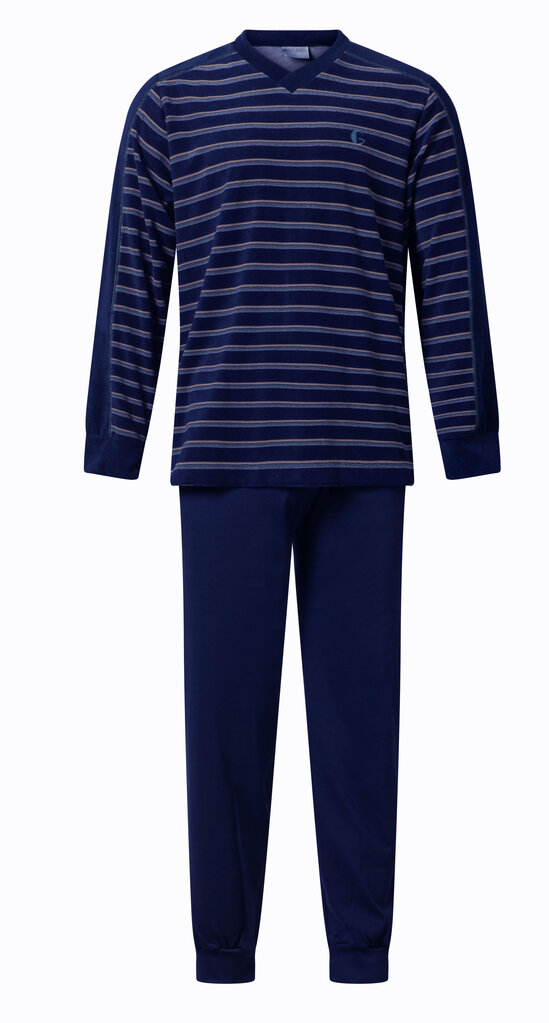 Lunatex Gentlemen Jayvano Badstof Herenpyjama – Marineblauw Gestreept (Alleen 3XL)